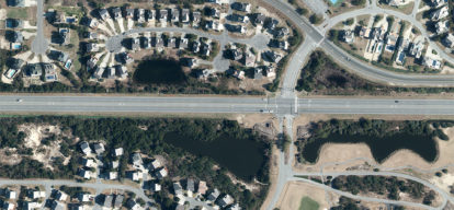 Aerial mapping image of highway and housing developments